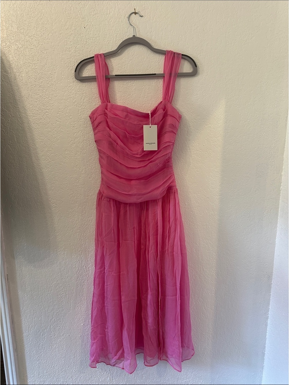 Amanda Uprichard Pink Ruched Midi Dress XS New with Tags